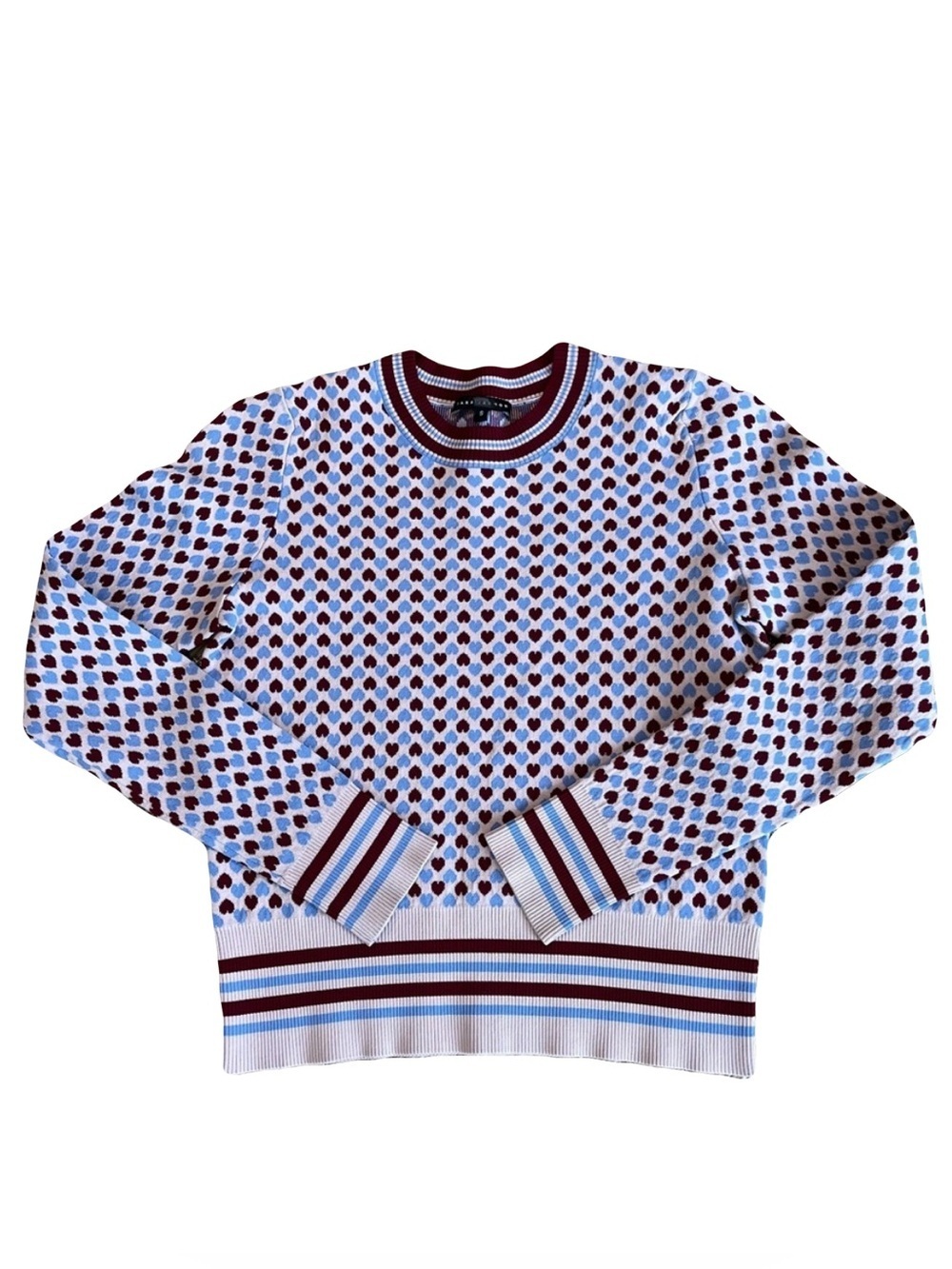 Tara Jarmon Geometric Heart Sweater Preppy Retro Collegiate Grandpa Dopamine